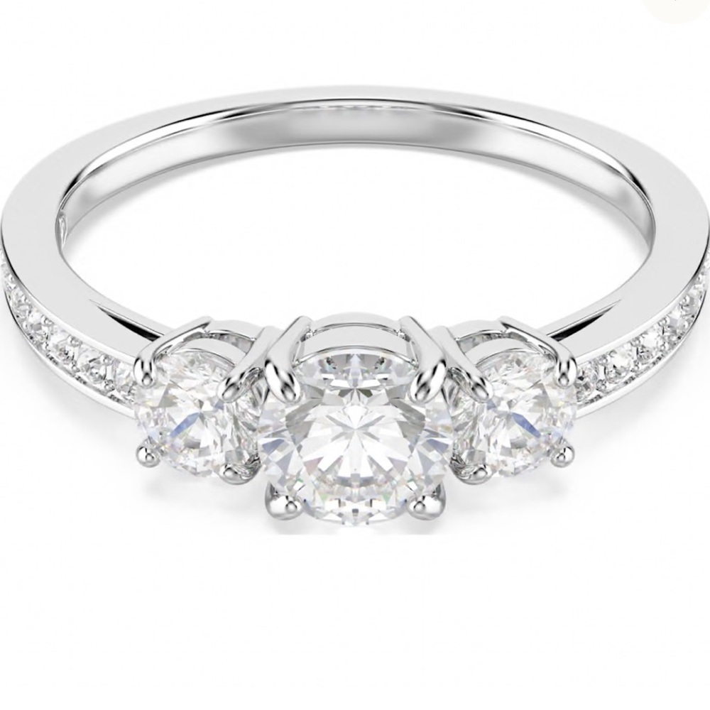 Swarovski Elegant Silver Triple Stone Ring BNIB - Picture 1 of 5